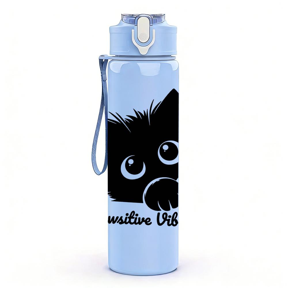 1PC Black Cat Pumpkin Vibes Halloween 750ml Color Plastic Sports Water Bottle Leakproof Flip Straw Lid Suitable for Sports Office Home Use