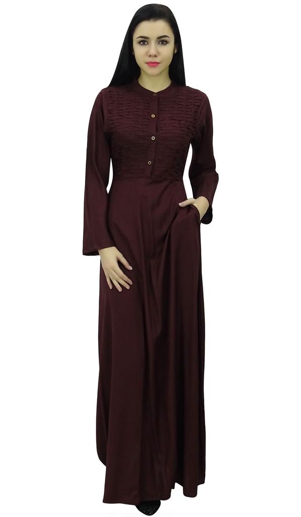 Bimba Женское простое платье джилбаб макси с длинным рукавом и воротником-стойкой