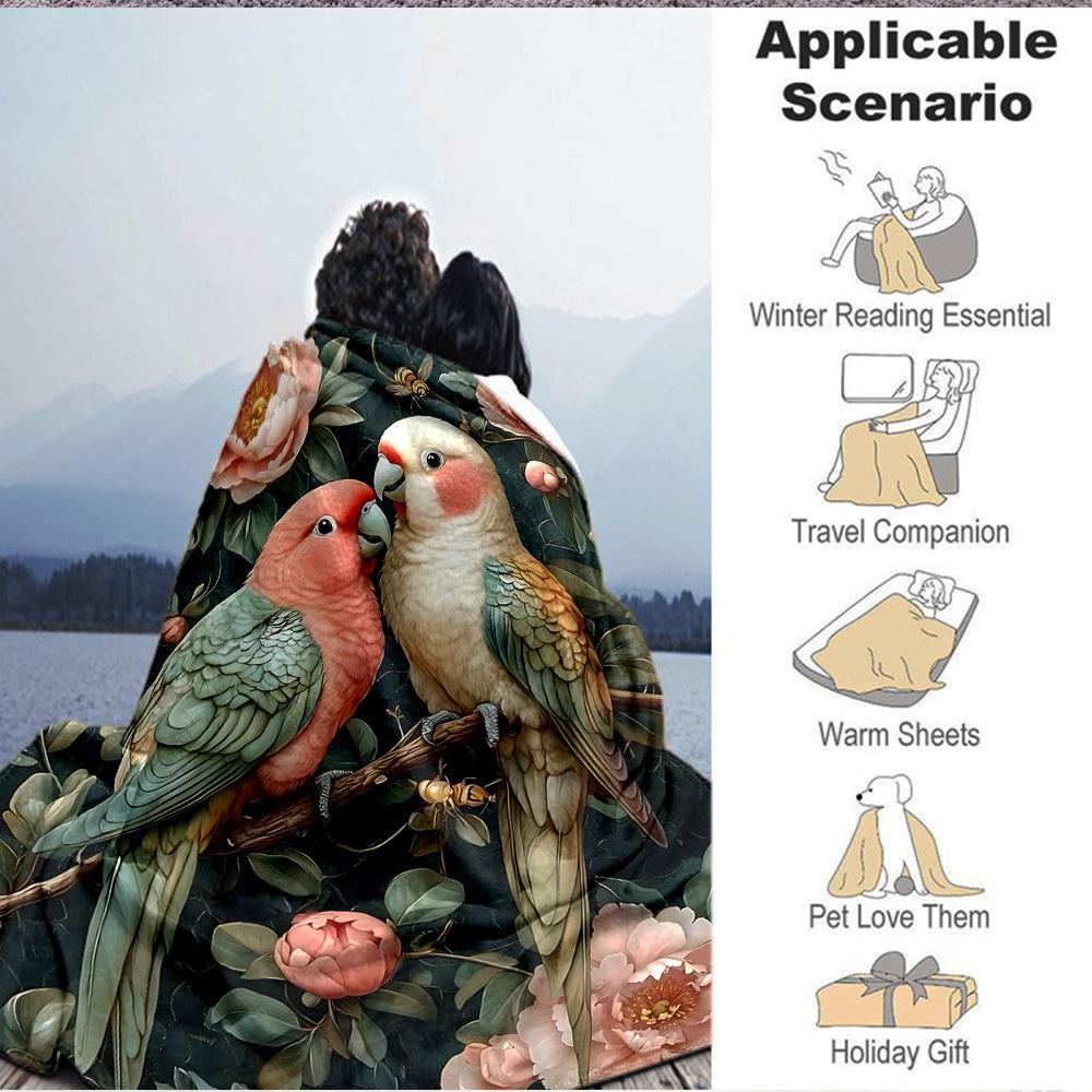 1pc Parrot Floral Lightweight Flannel Blanket, Comfortable and Warm Blanket, for Office and Camping Sofa Bed110