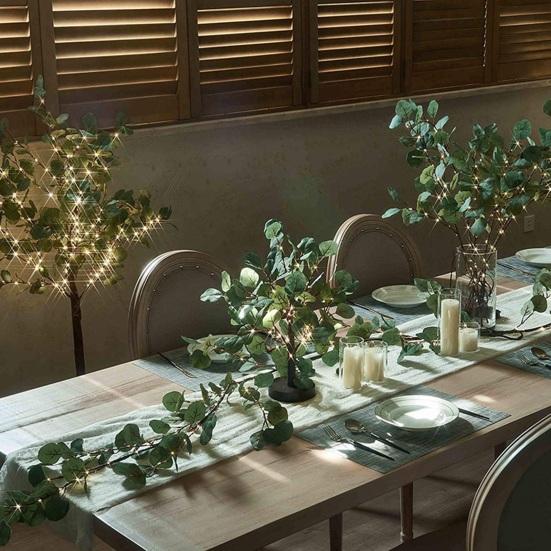 Lighted Artificial Greenery Twig Vine Garland 96 Fairy Lights 6FT Battery Operated Pre-lit Faux Olive/Eucalyptus Vine with Timer