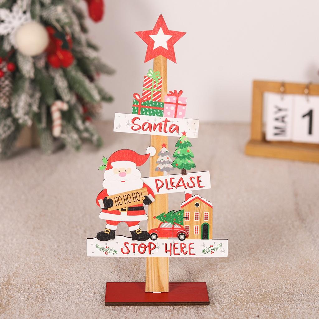 Christmas Home Decoration, Colorful Wooden Christmas Table Setting, Cartoon Santa Claus Wooden Ornaments