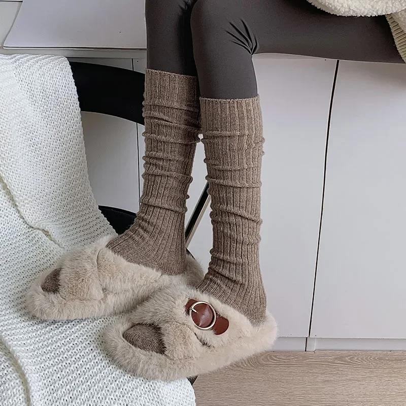Чулки женские осенне-зимние толстые теплые гольфы женские чулки шерстяные кашемировые термо женские однотонные длинные носки чулки