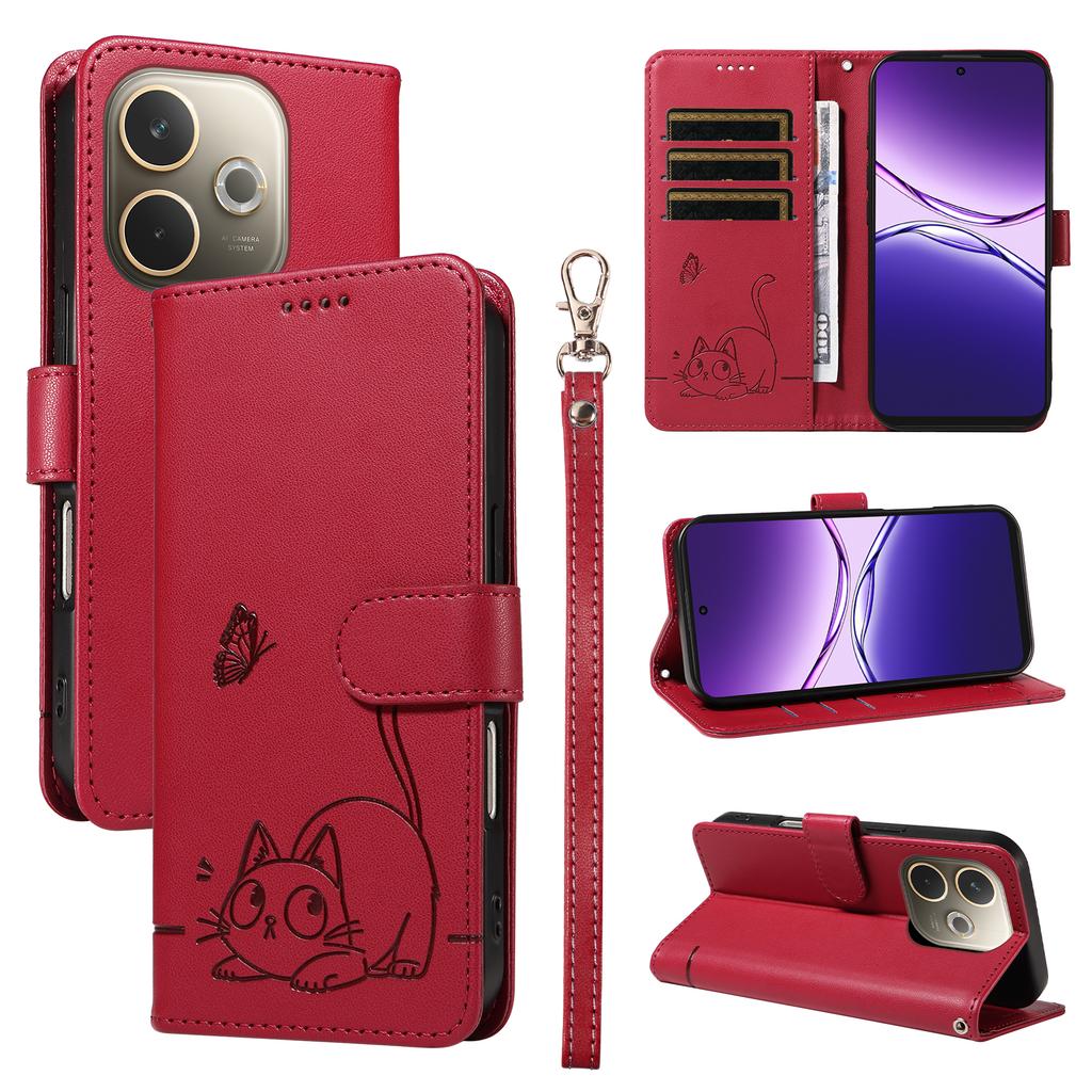 Для Oppo A5 Energy 5G (Китай)/Оппо А5 Про 5G (Глобальный) Чехол Кошачий узор Тиснение Кожаный Чехол для телефона с ремешком на запястье