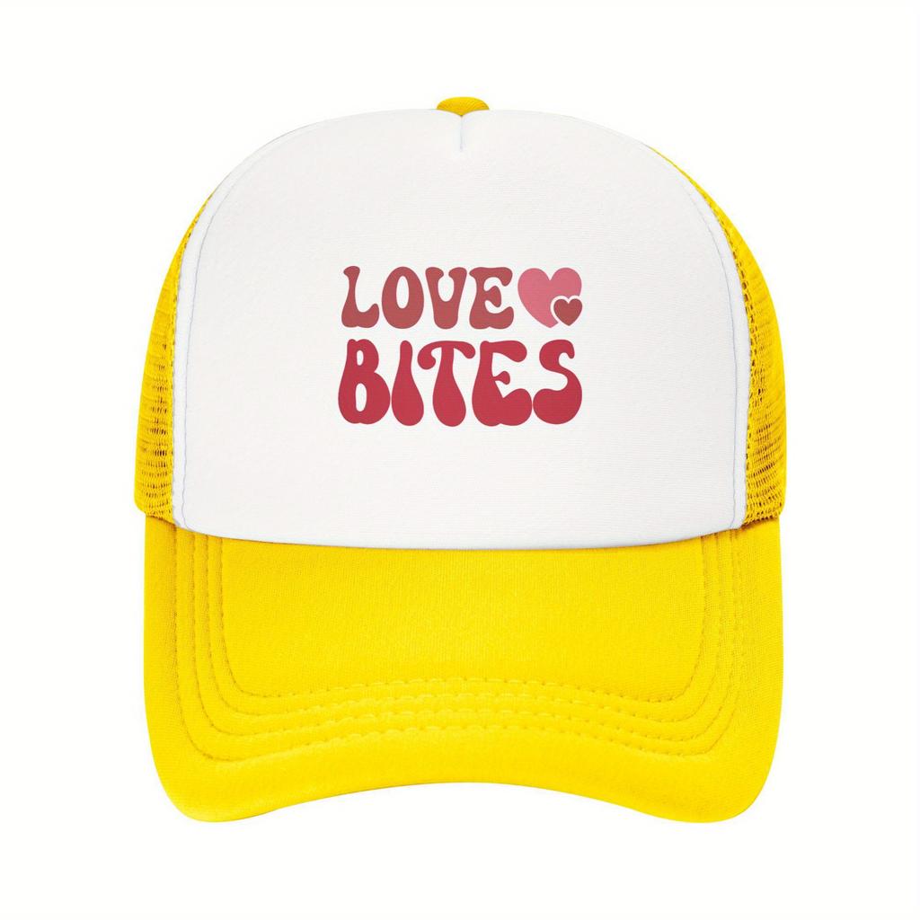 Love Bites Graphic Trucker Hat Breathable Mesh Baseball Cap Casual TwoTone Style Adult