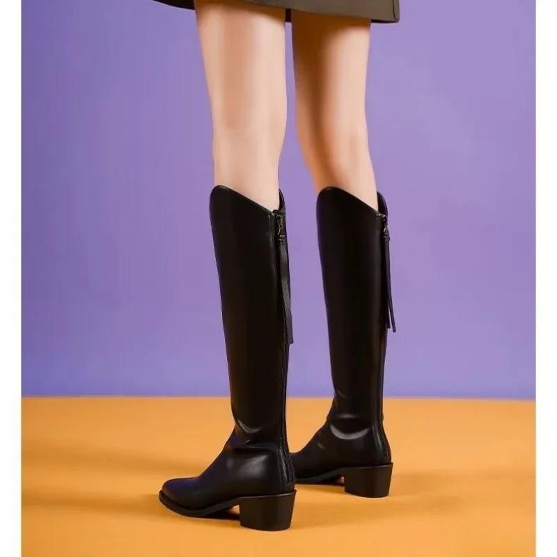 Женская обувь 2024 года, горячая распродажа, женские сапоги с застежкой-молнией сзади, модные современные сапоги с острым носком, женские новые сапоги больших размеров, однотонные сапоги до колена