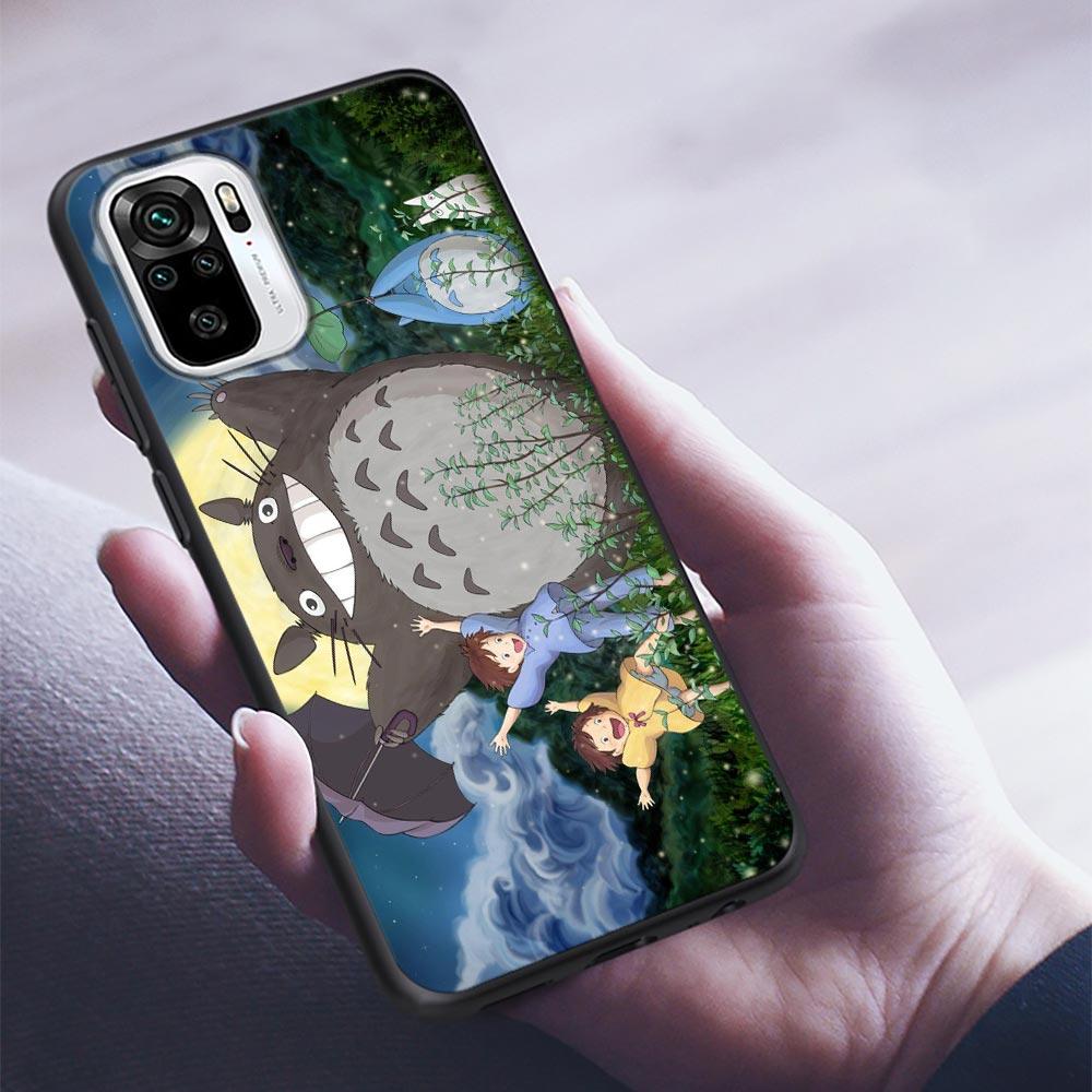 Милый чехол для телефона Studio Ghibli Тоторо Миядзаки с аниме для Xiaomi Redmi Note 9 9T 10 11 11E 8 7 Poco M3 M4 Pro 5G, черные чехлы