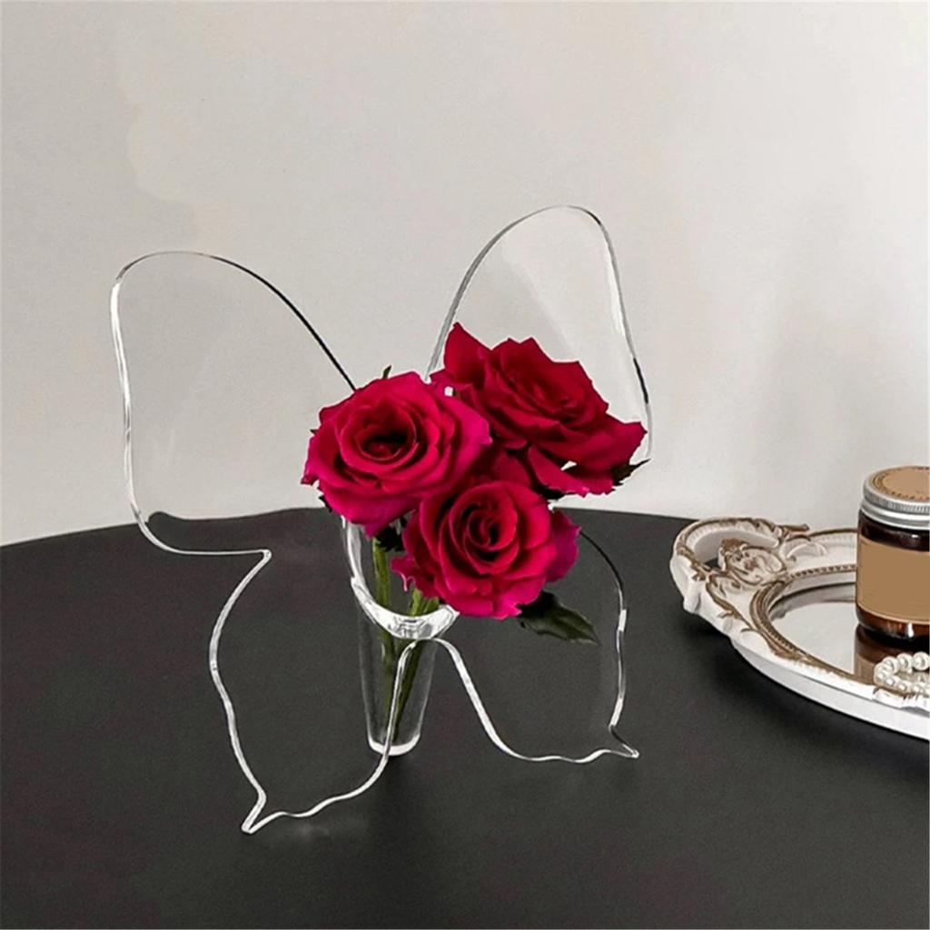 Clear Acrylic Butterfly Frame Vases Unique Art Flower Holder Container for Home Office Wedding Centerpieces Decors Gift