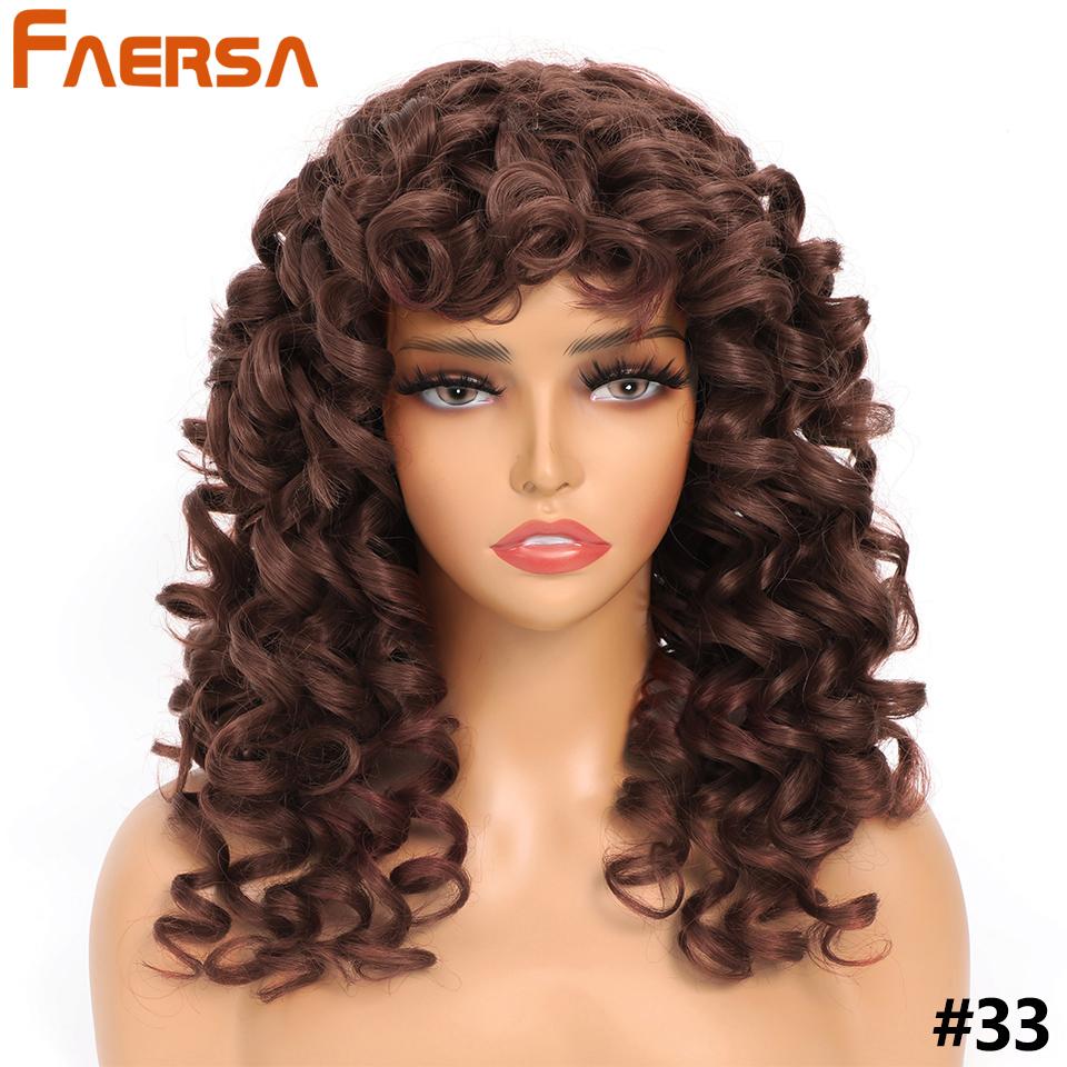 Short Black Curly Wig with Bangs for Women Synthetic Hair Cosplay Wigs Loose Curly Red Brown Ginger Glueless Natural 18 Inch Afro Wig