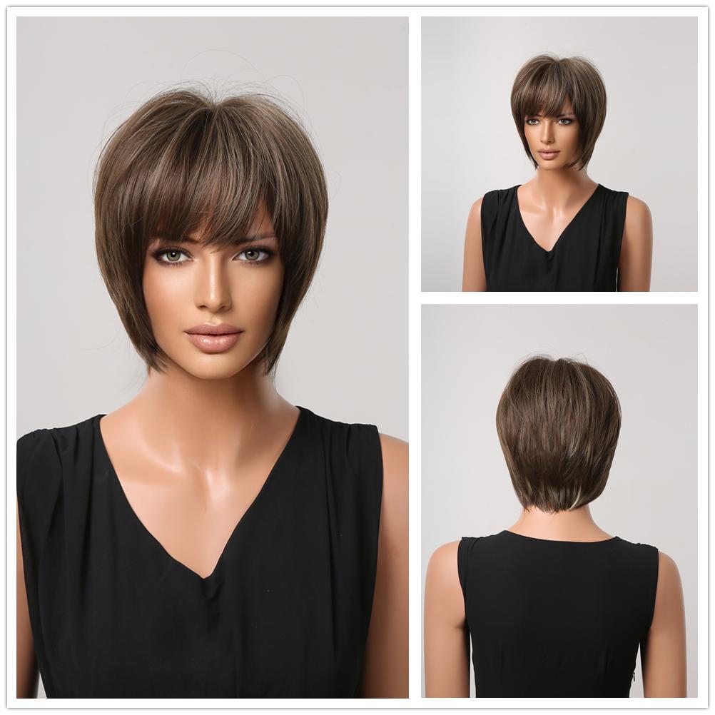 LOUIS Ferre Brown BLONDE Ombre парики с челкой прямой короткий парик BOB для повседневной вечеринки термостойкое волокно высокой плотности