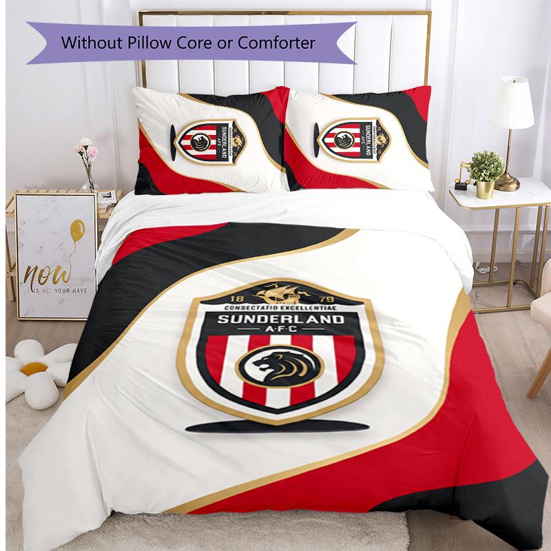 Sunderland Football Printed 3 Pieces Bedding Set, Comfortable Skin Friendly Bedroom Duvet Cover Set