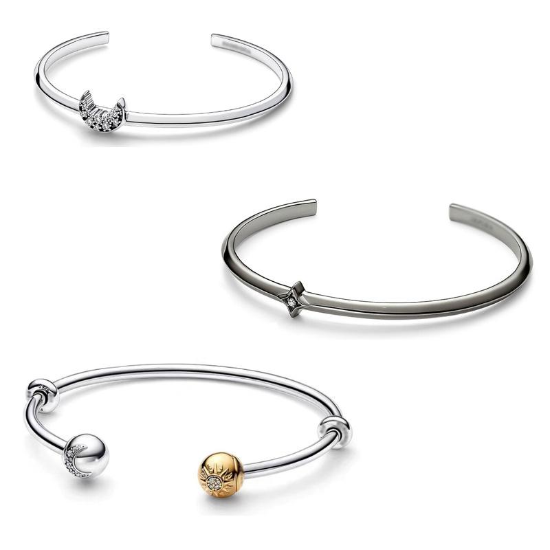 S925 стерлингового серебра Солнце и Луна Открытый браслет-манжета подходит оригинальные подвески ювелирные изделия для женщин день рождения Рождество подарки