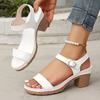 Fashion Ankle Strap Chunky Heel Sandals for Women Summer 2025 Lightweight Casual Beach Shoes Woman Plus Size Fashion High Heels Sandals