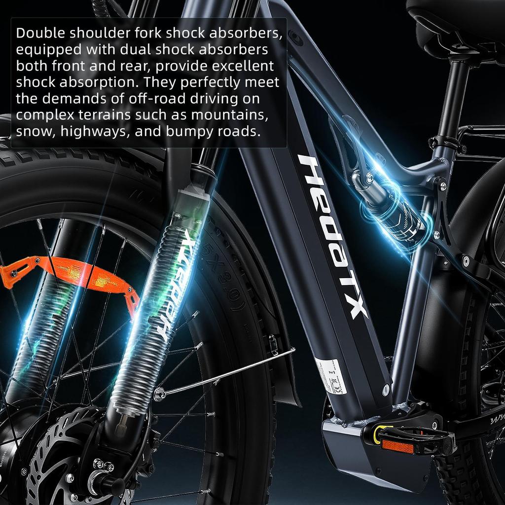 Электровелосипед TX29 2000W с двумя моторами, аккумулятор 48V 19.2AH, рама из алюминиевого сплава с амортизацией, 27.5-дюймовые тонкие шины, городской электровелосипед для поездок на работу.