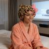 Шапка для сна с леопардовым принтом, Бант, 3D-декор в виде кошачьих ушей, Регулируемая, Не вызывает пушистость, Двухслойная, С атласной подкладкой, Шапка для защиты волос