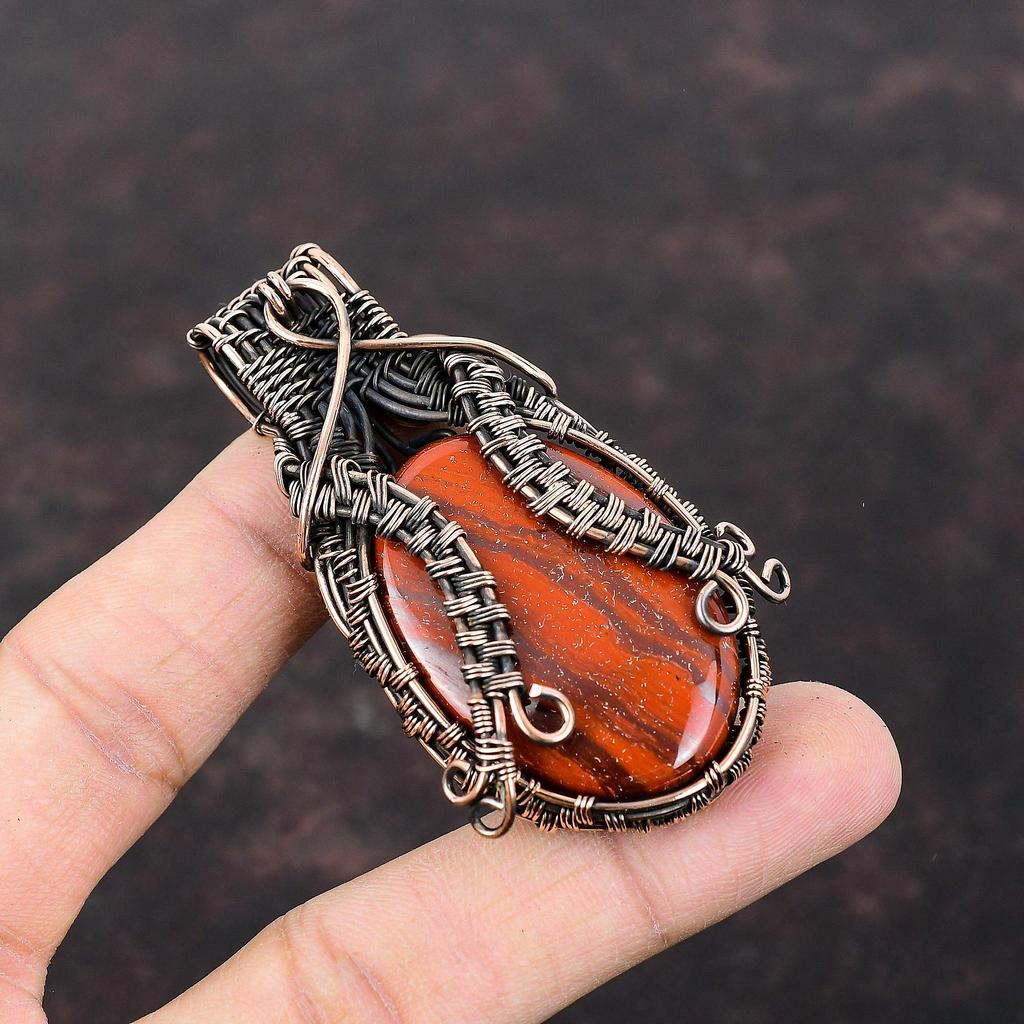 Red Snakeskin Jasper Pendant Copper Wire Wrapped Pendant Top Quality Gemstone Pendant Copper Wire Jewelry Handmade Pendant Anniversary Gift