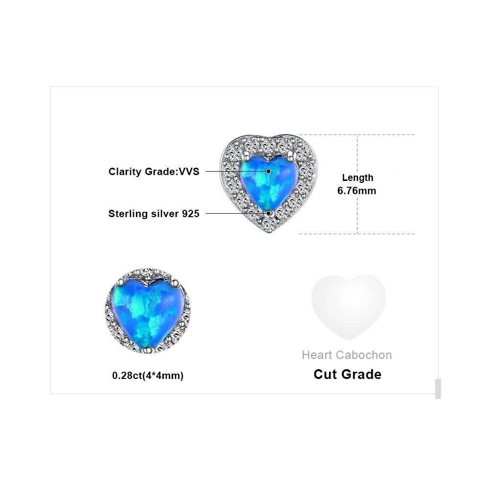 Created Blue Opal 925 Sterling Silver Stud Earrings for Woman Trendy Fine Jewelry Fashion Party Gift