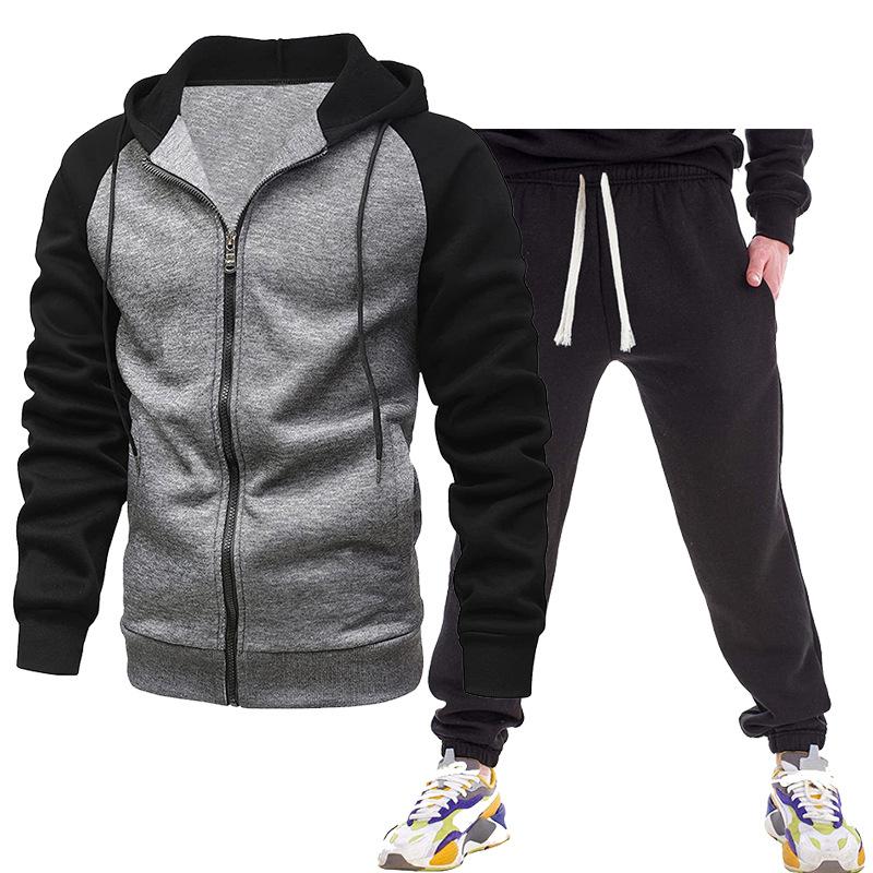 Новый мужской персонализированный кардиган с капюшоном на молнии, в стиле колор-блок и из флиса, облегающий комплект толстовки