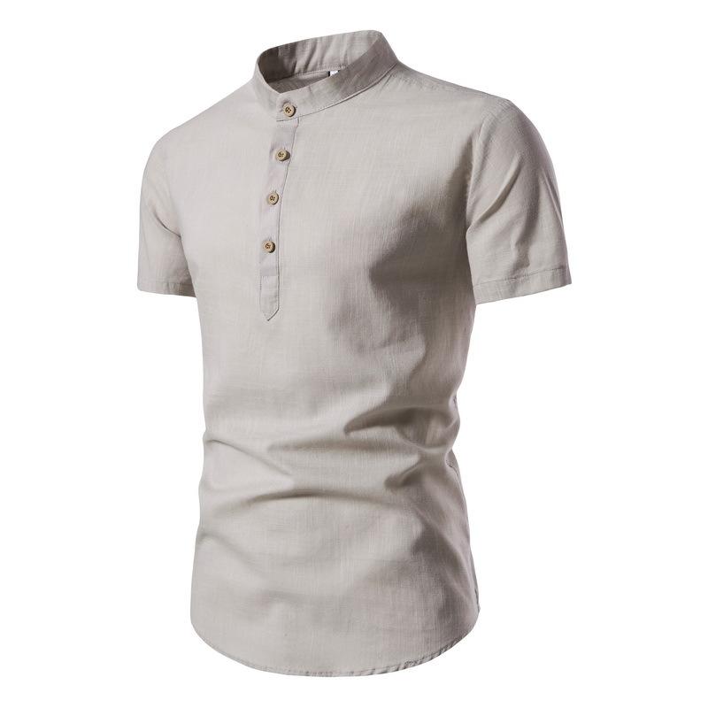 Summer Thin Solid Mock Neck Men's Short Sleeve Shirt Fashion Breathable Comfortable Casual Shirt