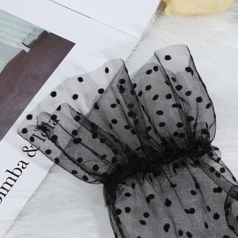 Кружевные короткие перчатки с рюшами и многослойной отделкой из тюля, полупрозрачная сетка, черный в горошек