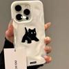 Милый Черный Пушистый Кот Ударопрочный Чехол Для Телефона Для iPhone 17Air 16 15 14 12 13 11 Pro Max Конфетный Цвет Волнообразный Рисунок Защитная Крышка