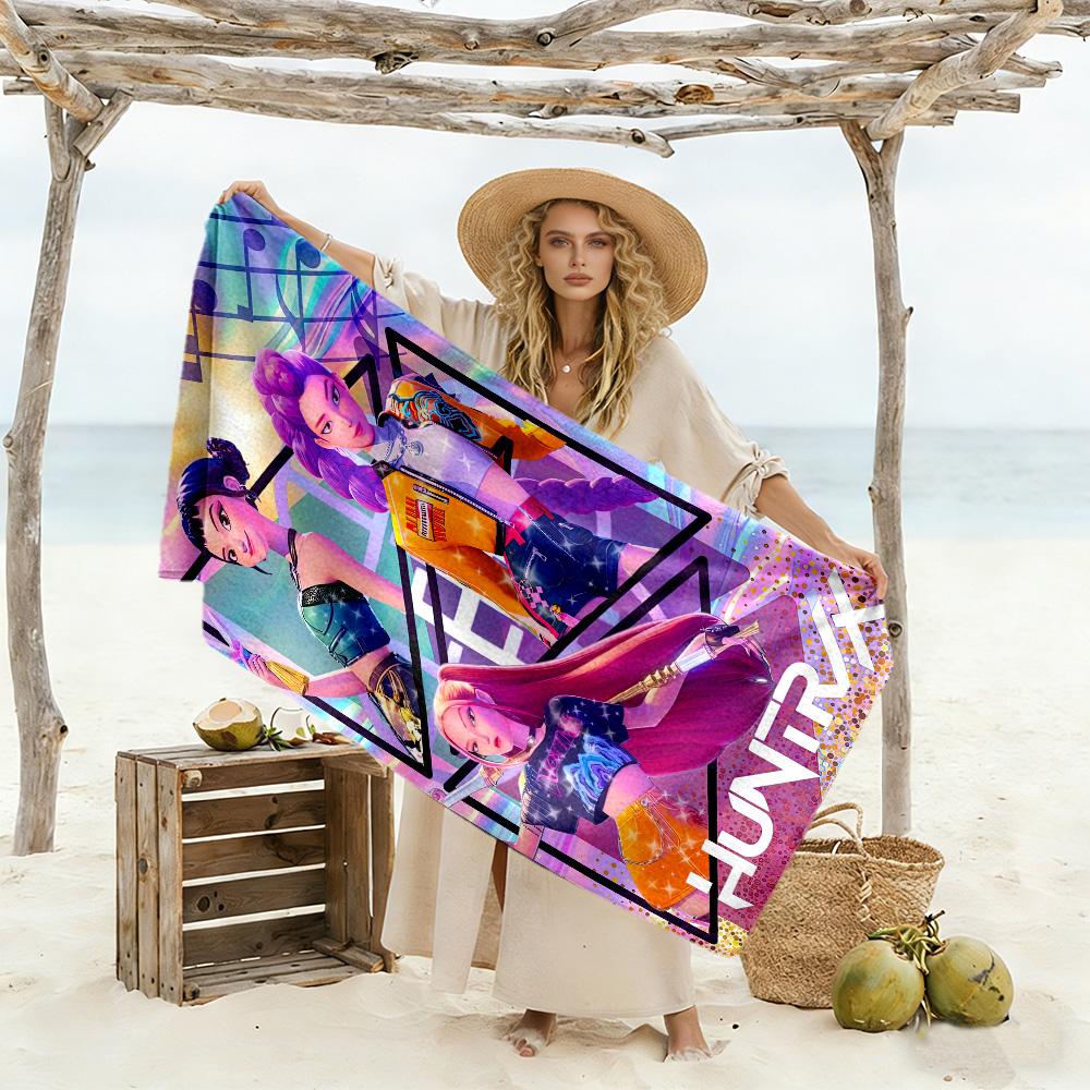 Kpop Demon Hunter Girls Beach Towel High Absorbency & Quick-Dry Comfortable Lightweight Suitable for Swimming, Gym, Camping, Yoga Vacation