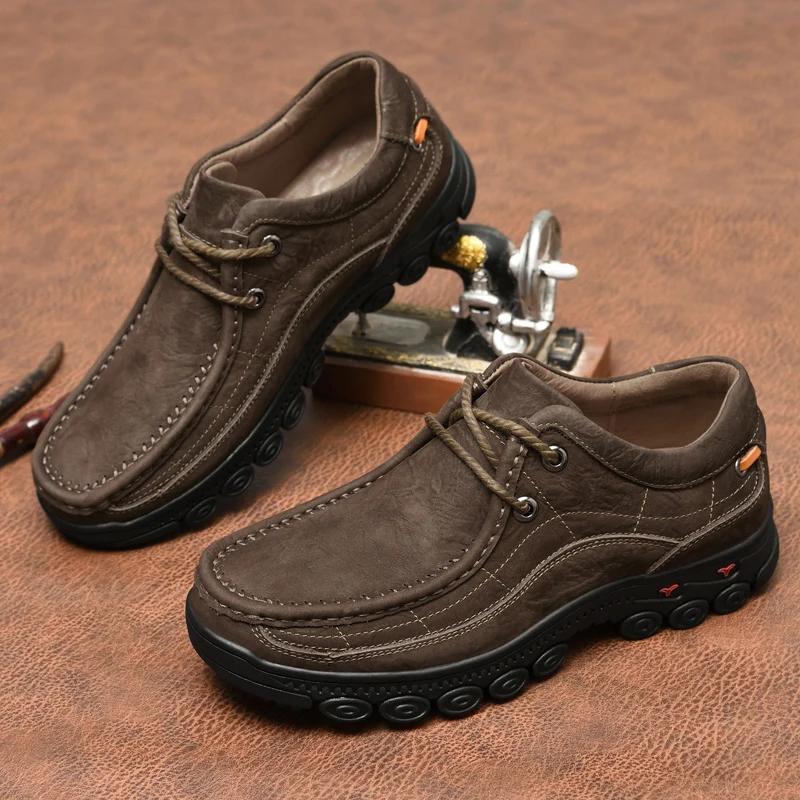 Handmade Casual Walking Shoes Walking Climbing Men's Footwear Non-Slip Hiking Shoes Outdoor Camping Men Genuine Leather Sneakers