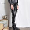 Men Solid Color Faux Leather Multi Pockets Skinny Pants Stage Club Long Trousers
