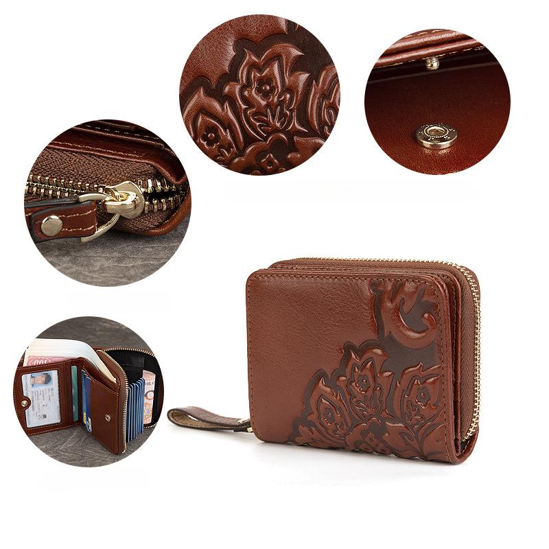 Женский кошелек, винтажная тисненая сумка для карт, многофункциональный кошелек для монет большой емкости