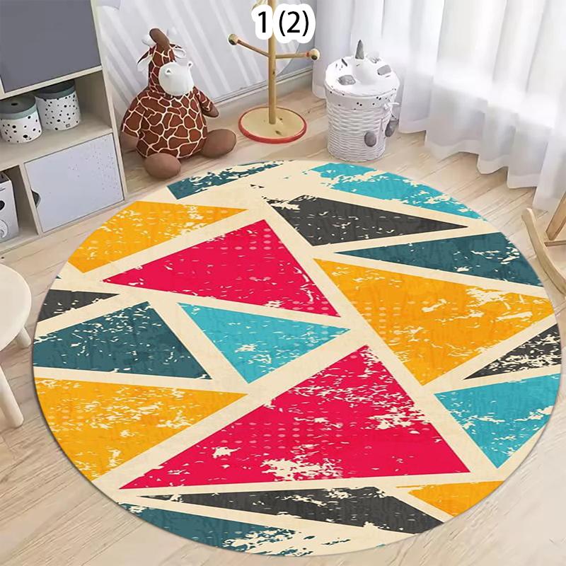 Round Area Rug with Bold Geometric Tribal Patterns in Vibrant Multicolor for Modern Artistic Living Room Bedroom and Home Decor