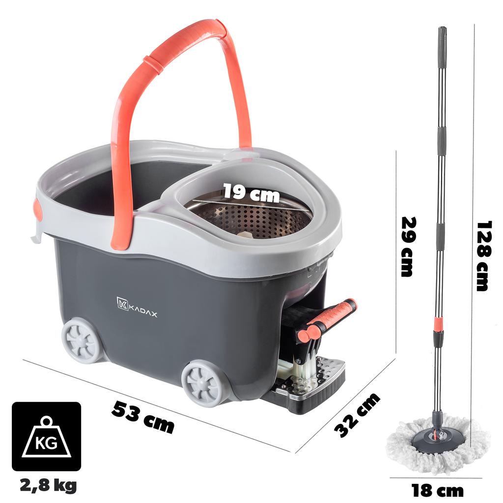 KADAX Spin Mop with Bucket On Wheels 128cm Grey