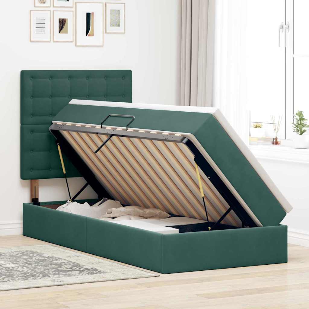 Storage Bed with Mattress Dark Green 90 x 200 cm Velvet