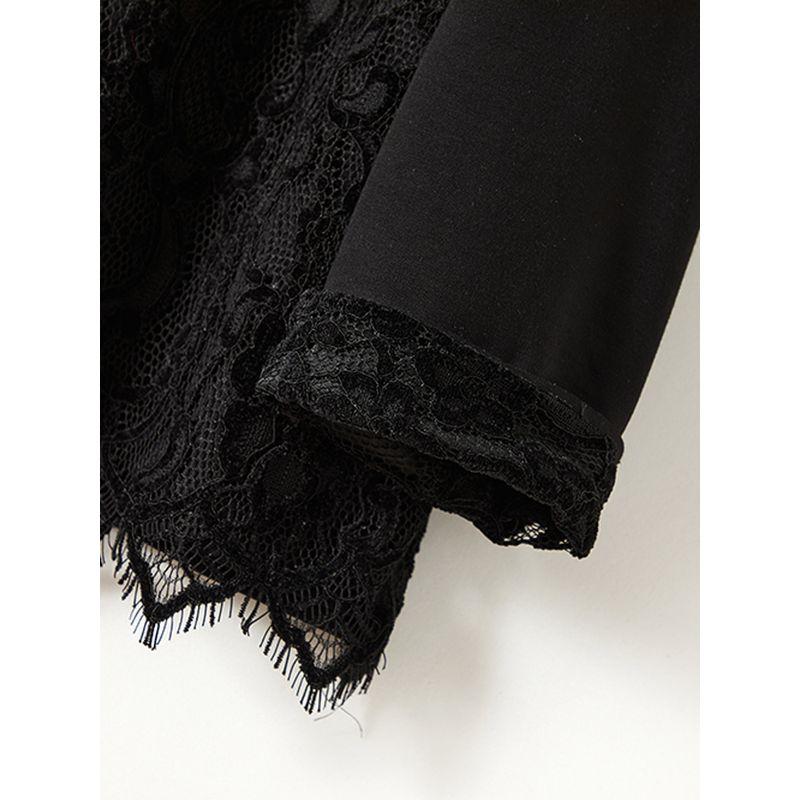 Artistic Style Female Fake Two-Piece Ponte De Roma Long Sleeves Raglan Sleeve Cocoon Shaped Slim Looking T-shirt Thickness Lace Attached New Outwear