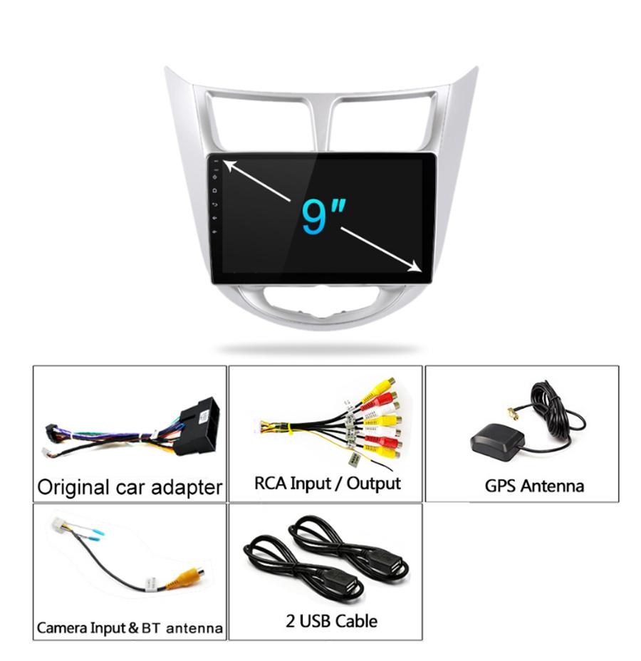 9'' Автомагнитола Радио Mirror Link OBD Для Hyundai Solaris Accent Verna 10-16