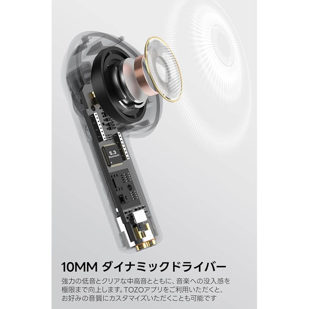 TOZO E2 True Wireless Earbuds, In-Ear Design, Bluetooth 5.3 Compatible, Independent Left and Right Earbuds, Stable Connection, Low Latency, Deep Bass,
