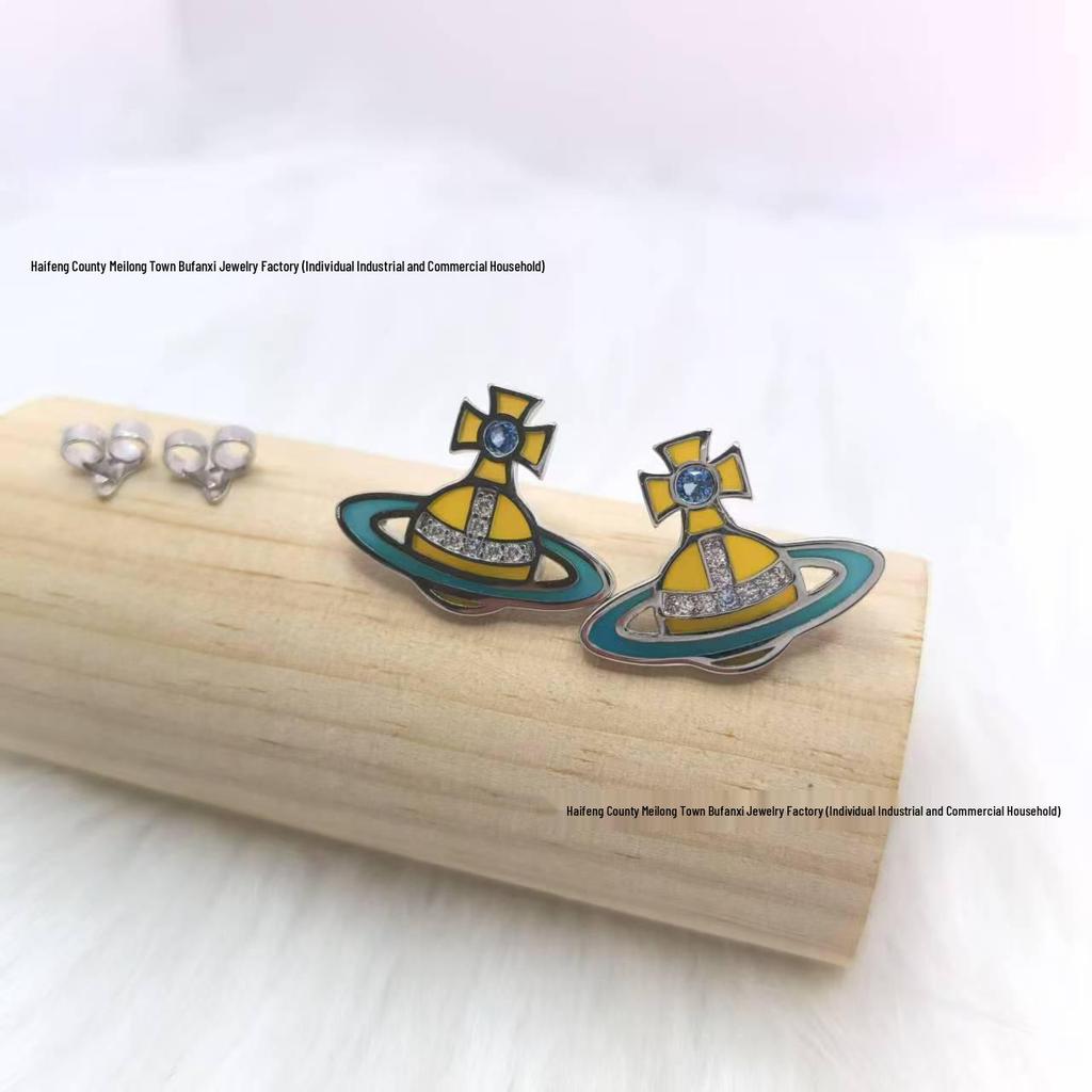 Стеклянный набор «Сатурн» от Concetta Cixi: Ожерелье, Браслет, Серьги-гвоздики - Женская Роскошная Панк-Цепочка на Ключицы