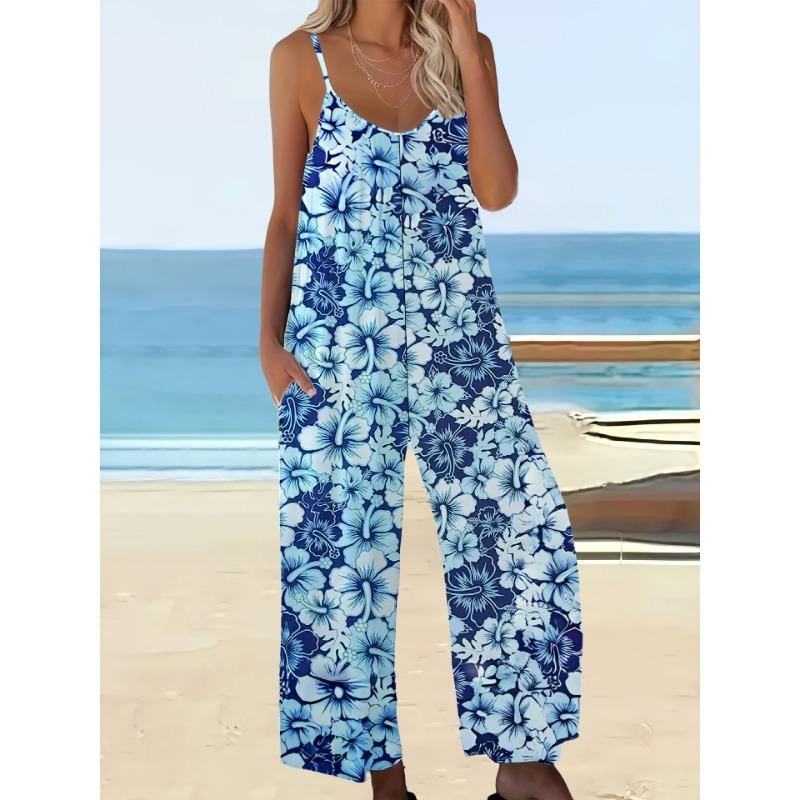 YYFS Women's Fashion Casual Summer Spring Leopard Print Sleeveless V-Neck Loose Waistline Trousers Jumpsuits & Rompers