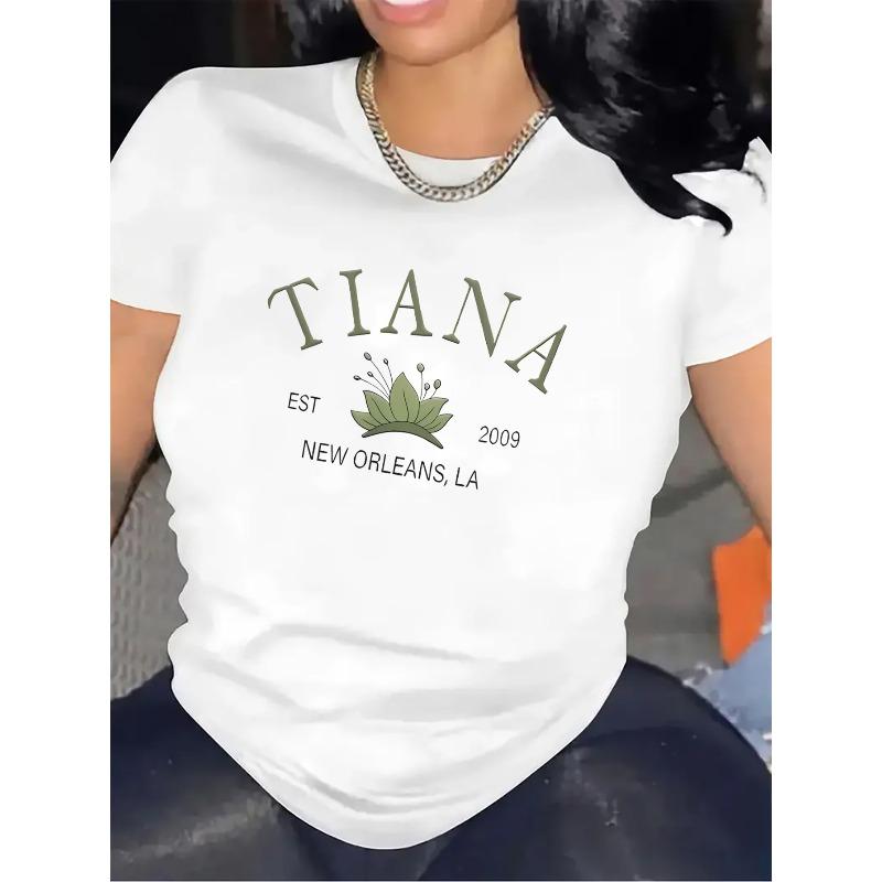 Женская футболка "Tiana" европейского размера - Белая, с коротким рукавом, с круглым вырезом, Повседневный и прочный дизайн с цветочным принтом, Идеально подходит для повседневной носки