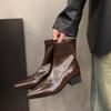 Корейские маленькие ботильоны, черные остроносые короткие ботинки, женская обувь 2025 новые модели, супер осенне-зимние зарубежные ботинки на толстом каблуке