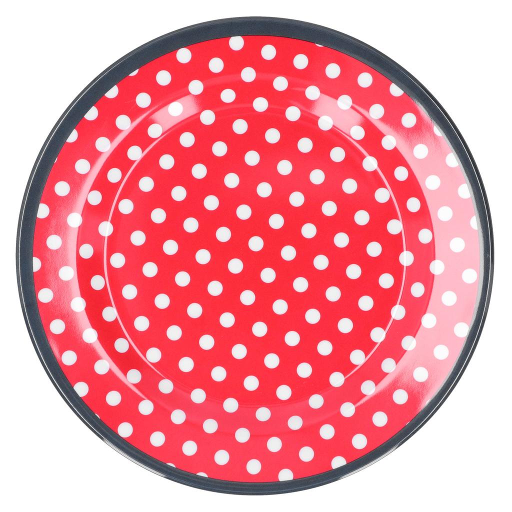 12PCS Salad Plate HighGrade Imitation Porcelain Dinnerware Tableware for Home Use(Red Dot )