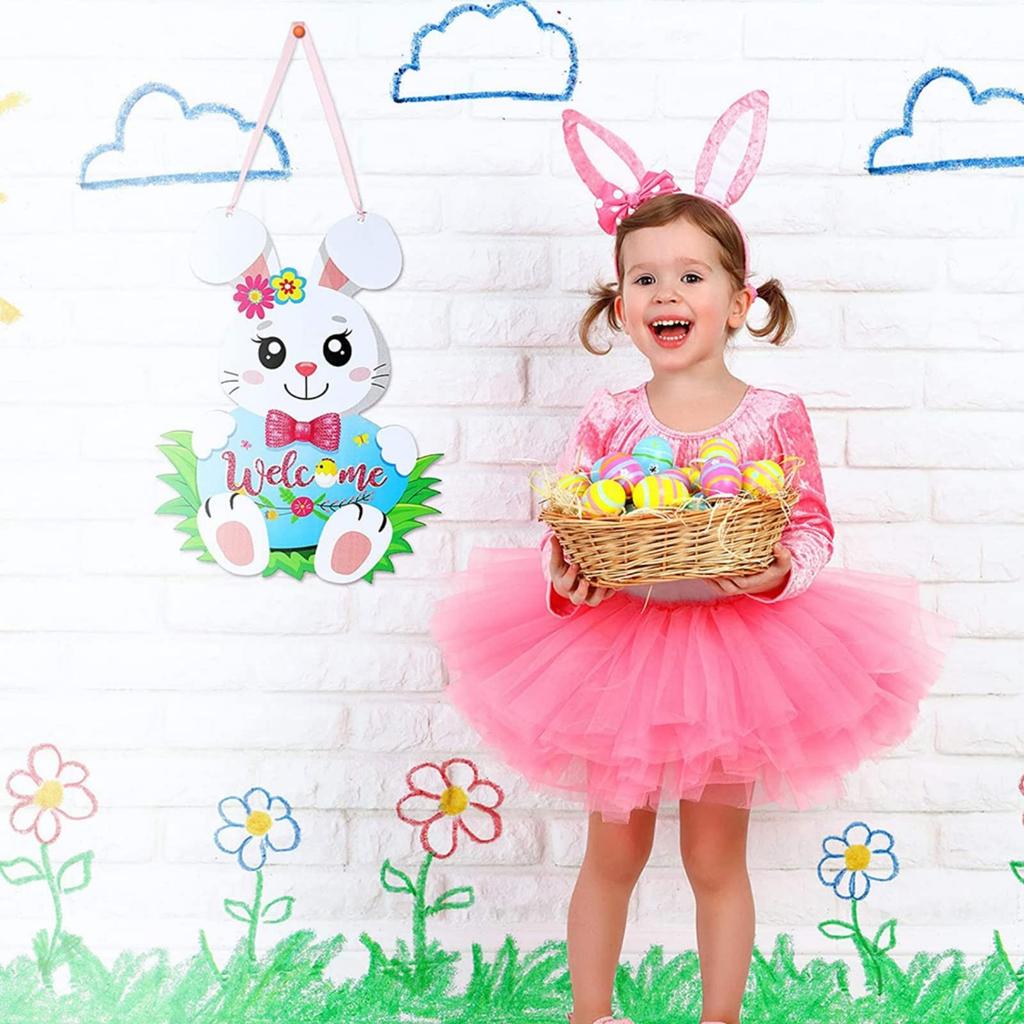 Cartoon Wooden Decoration Door Number Easter Bunny Pendant