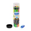 Графитный карандаш Doms Neon с ластиком на конце, HB/2, в банке, 30 штук, с точилкой, ластиком и линейкой, для школьников и художников