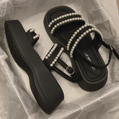 2024 Женские сандалии на платформе с жемчугом и открытым носком 2024 Дизайнерские женские офисные сандалии Sandalias De Mujer Sandalia Plataforma Femenina