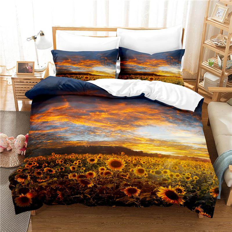 Комплект постельного белья с изображением подсолнуха, комплект пододеяльников, постельное белье с 3D-печатью, комплект постельного белья размера «queen size», модный дизайн