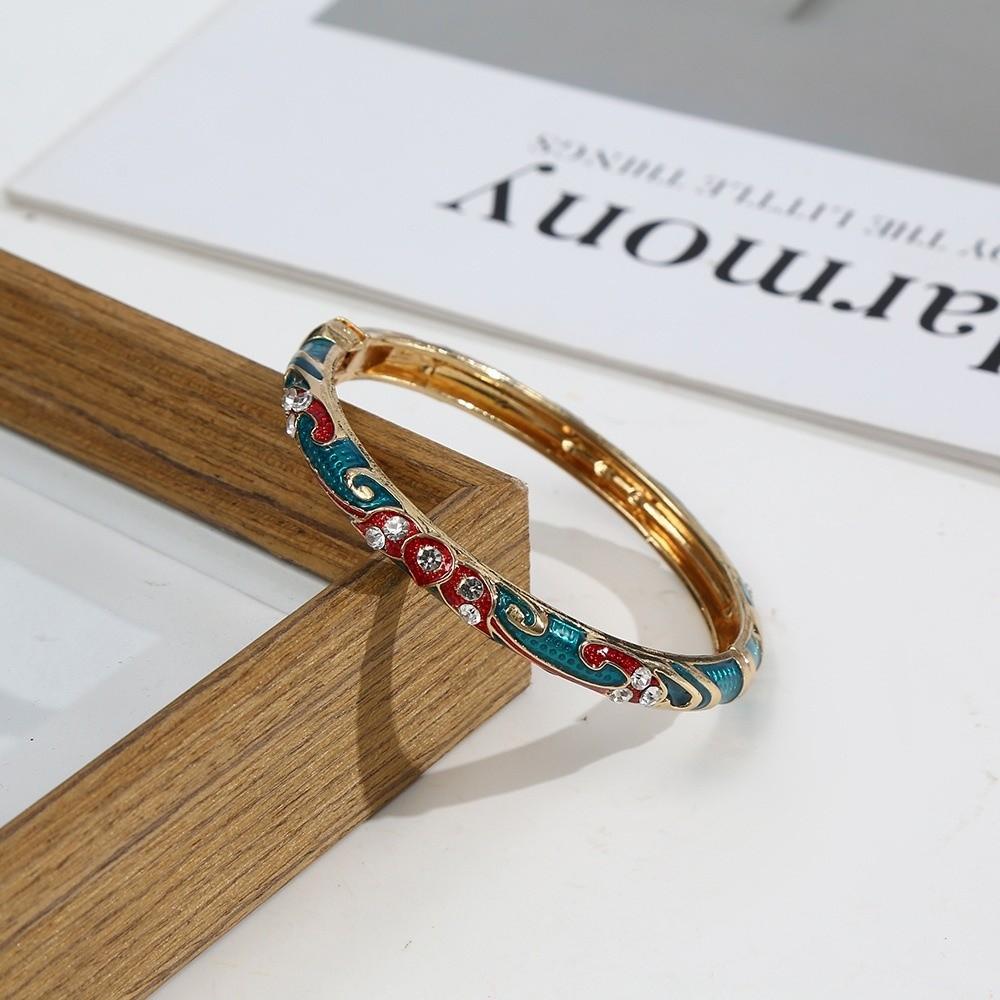 Zinc Zinc Zinc Alloy Enamel Bracelet Elegant Retro Court Floral Cuff Dainty Cloisonne Open Bangle Party