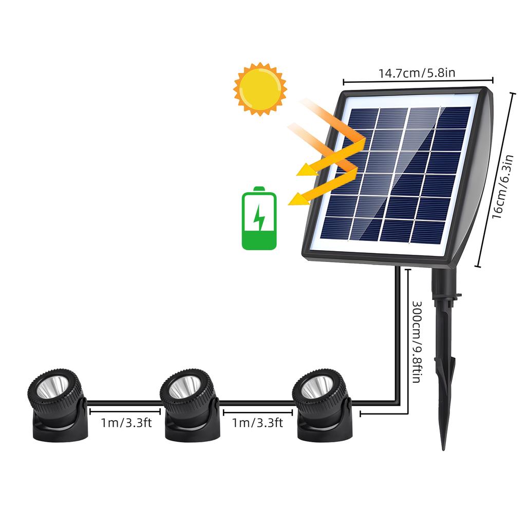Светодиодные солнечные прожекторы, водонепроницаемые солнечные светильники для сада, пруда, теплый белый свет для лужайки и двора
