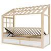 Children's Bed in Country House Style 90 x 200 cm with Roof, Window, Hydraulic Storage and Side Storage Compartments, Wood Color+White