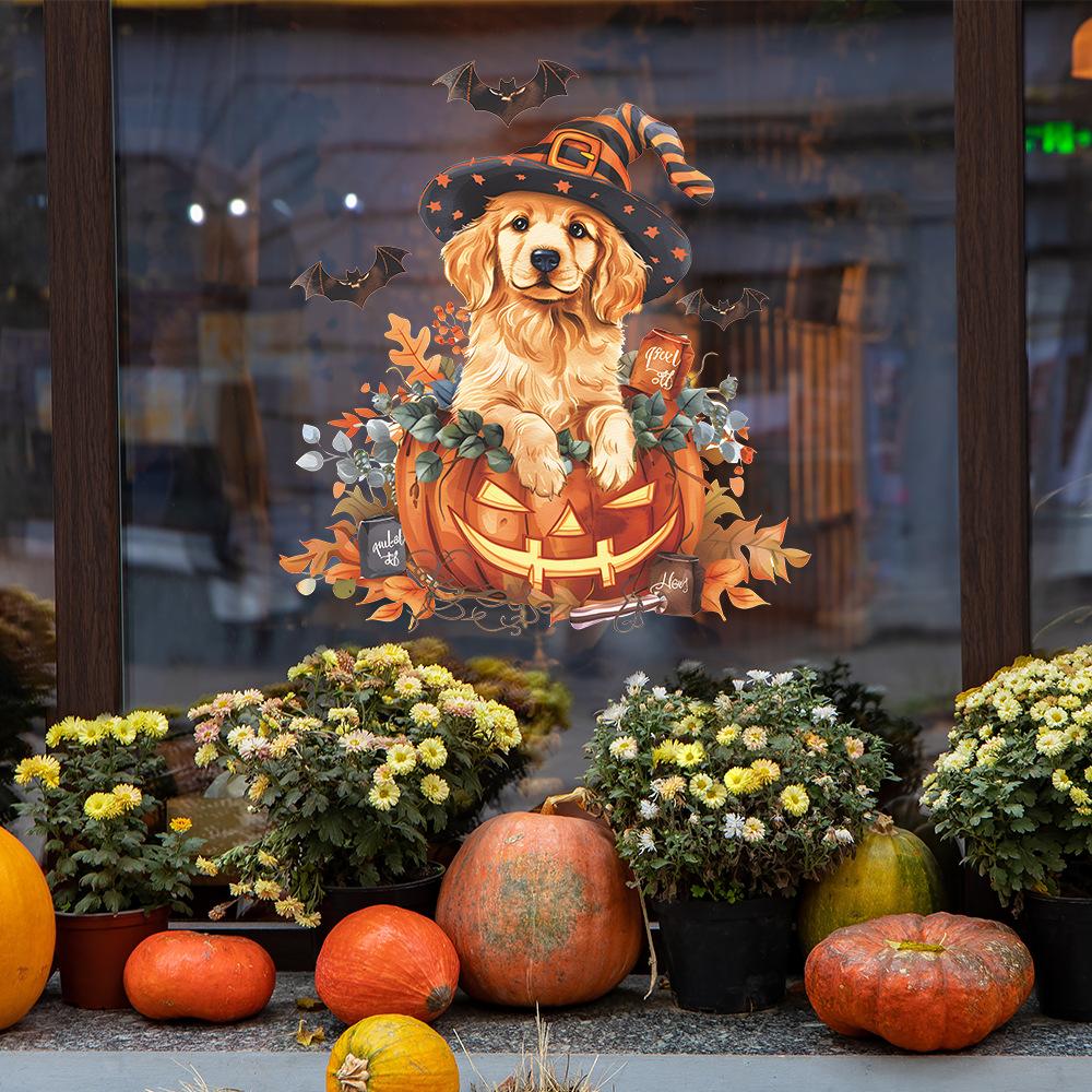 Halloween Cute Puppy Pumpkin Bat Glass Doors and Windows Home Decorative Window Stickers