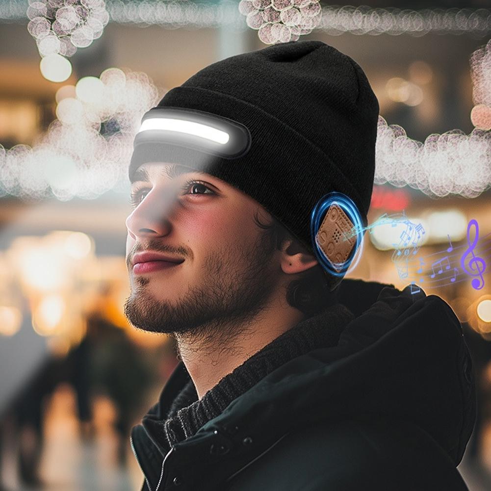 Светодиодная шапка-бини с Bluetooth-подключением, поддерживающая беспроводные звонки и музыку, налобный фонарь, шапка с ночным освещением