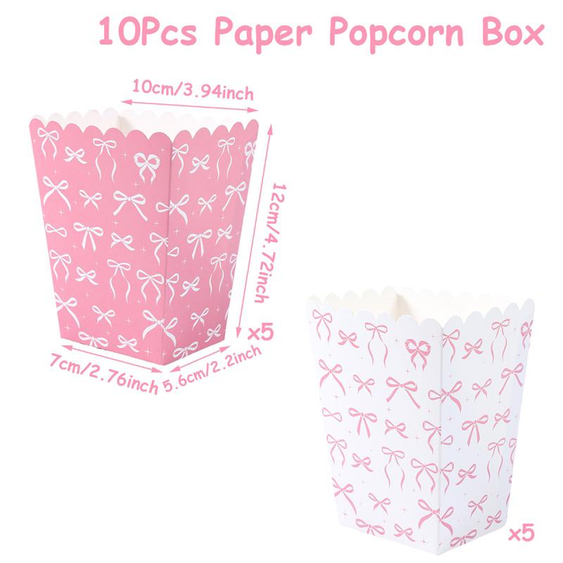 10 шт. бумажных коробок для попкорна с бантом, с узором в виде банта, коробка для попкорна, сувениры для вечеринки в честь будущего ребенка, угощения, настольные принадлежности, свадебное украшение