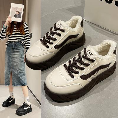 Женские зимние кроссовки на подкладке из искусственного меха, уличные нескользящие теплые кроссовки из искусственной кожи, модная повседневная спортивная обувь с флисовой подкладкой для женщин